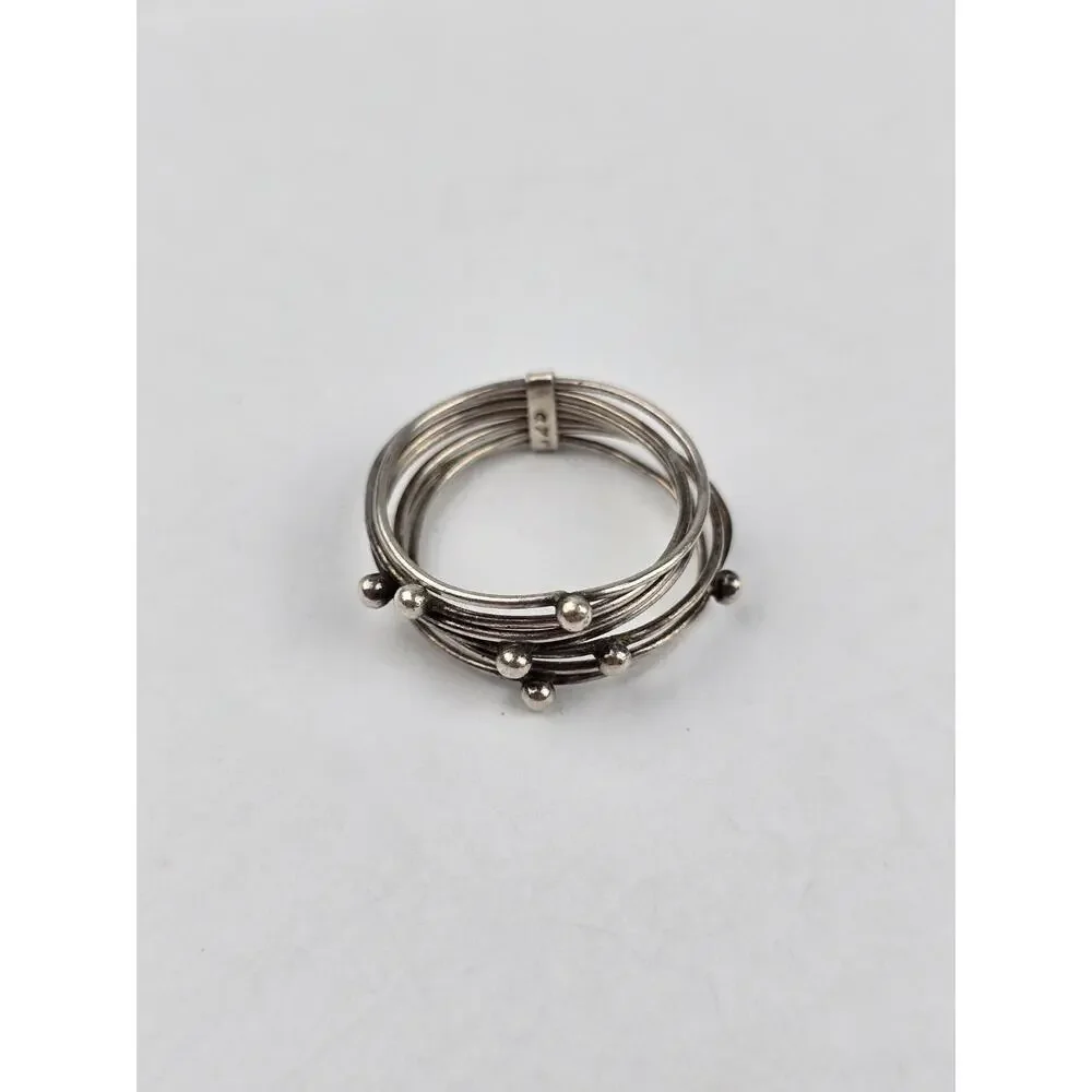 Vintage Handmade 925 Sterling Interlocking Ring Wire Ball Artisan Size 9.5